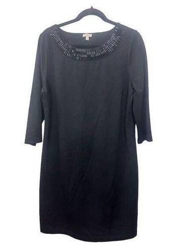 Talbots  Women's Black Knee Length Dress 3/4 Sleeve Beaded Neckline Size L