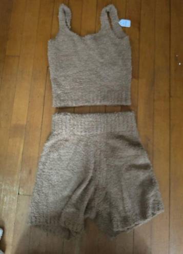 SKIMS brown cozy set of shorts and tank