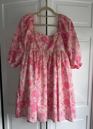 Pink Floral Puff Dress Size M