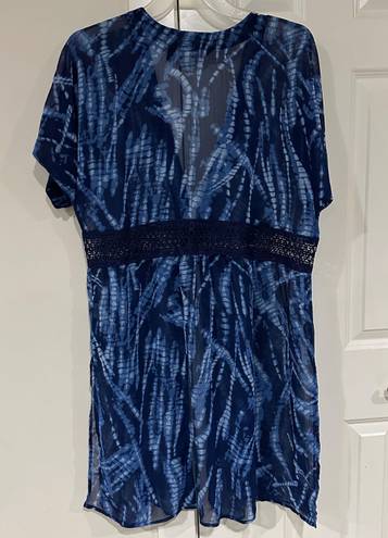 Dennis Basso Women’s Size XL  Blue Chiffon Duster W/ Lace Detail