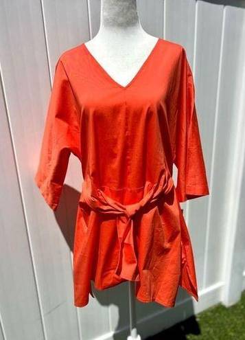 Natori NWT  tie front cotton poplin tunic blouse shirt small