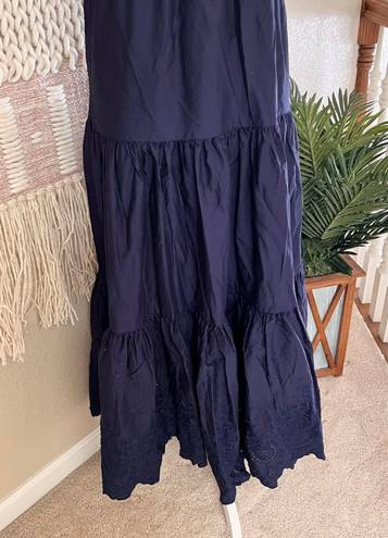 Jason Wu Dress Cotton Tiered Embroidered Scallop Hem Midi Navy Medium MSRP $248