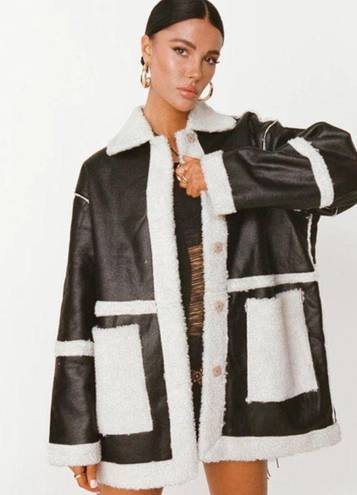 Princess Polly Lexie Black & White Faux Leather Shearling Oversized Jacket L/XL