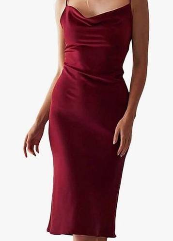 NWT S Wine Red Sleeveless Satin Cowl Neck Dress