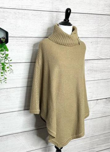 Michael Kors  Turtleneck Shaker Stitch Poncho Honey Brown Tan One Size