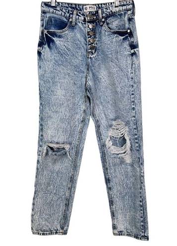 Acacia PTCL  High Rise Mom Jean Button Fly Distressed Acid Wash Sz 27