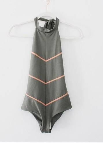 Tavik swim Hannah One Piece Swimsuit in Glossy Pique Cove Grey Slot Seam NWT