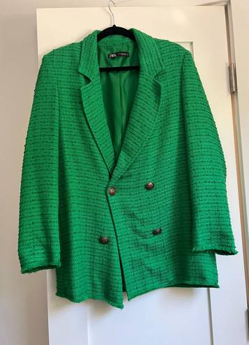 ZARA Green Tweed Blazer