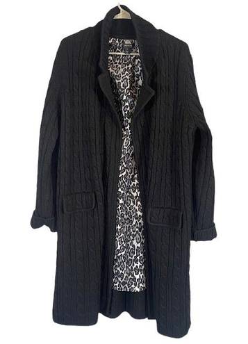 W By Worth Worth Black Cable Knit Heavy Wool Blend Long Belted Sweater Cardigan Women Sz L