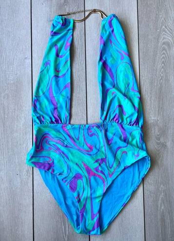 We Wore What  Swirl Chain Necklace One Piece Swimsuit XL NWOT