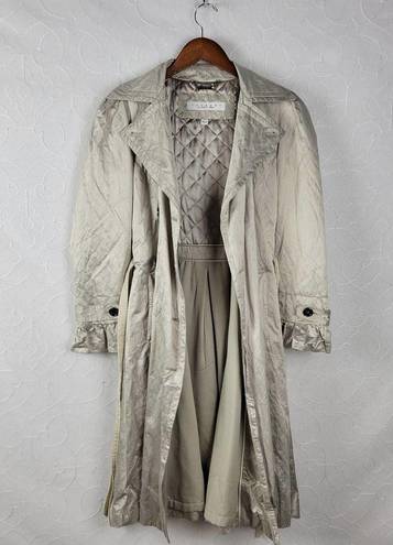 Laundry by Shelli Segal  Womens Trench Coat Size M Cream Sheen Belted Quilt Lined