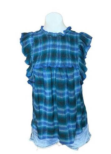 BeachLunchLounge Ruffle Prarie Top Plaid SMALL Babydoll Western Cowgirl Beach Lunch Lounge NEW