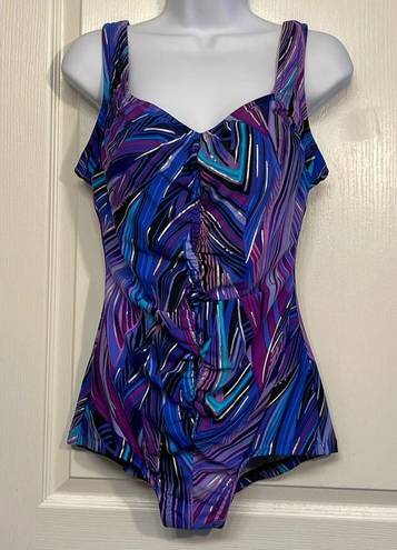 Maxine of Hollywood Women's  Shirred Blue Purple Swimsuit Size 14 EUC #2476