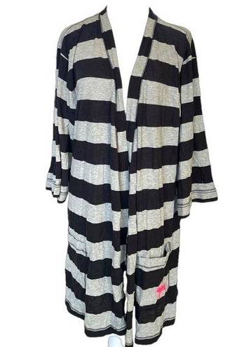 PINK - Victoria's Secret Victoria's Secret PINK Gray/Black Striped Long Sleeve Robe One Size