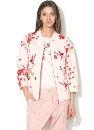 Ted Baker 💕 LONDON💕 Llelah Bomber Jacket Bird & Blossom Print Embroidered 6 NWT