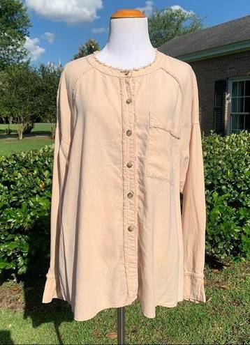 We The Free  People Peachy Linen Blend Oversized Button Front Raw Edge Shirt XS