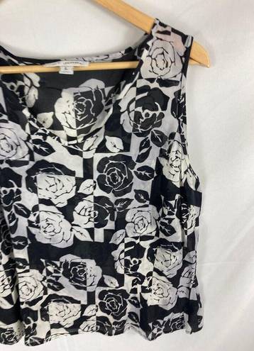 St. John  Patterned Silk Black White Floral Sleeveless Top size Large