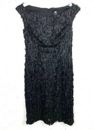 W By Worth  3D Roses Sleeveless Sheath Dress Bateau Neck Textured Lined Black 2