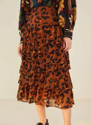 Farm Rio  Caramel Maxi Leopard Frill Skirt