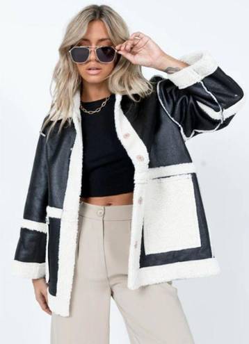 Princess Polly Lexie Black & White Faux Leather Shearling Oversized Jacket L/XL