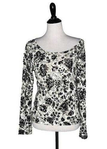 Oscar de la Renta Oscar by  Sequin Blouse Floral Print Stretch Top Women Size M P