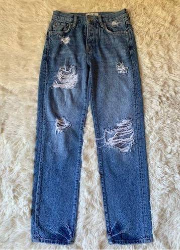 We The Free Free People  Distressed Button Fly High Waisted Jeans