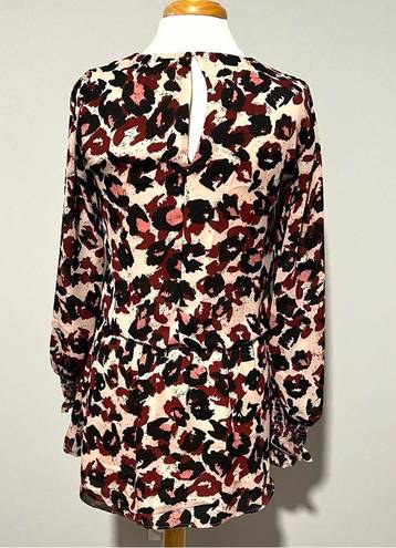 Parker  Pink Black Red Longsleeve Safari Leopard Print Drop Waist Dress Size S