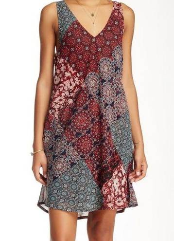 Ban Jara  Womens Large Red Blue Mixed Print V-Neck Tank Dress with Pockets