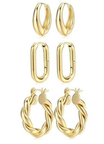 Gold Hoop Earrings| 3 Pairs| 14K Gold Plated| Lightweight| Hypoallergenic Hoops