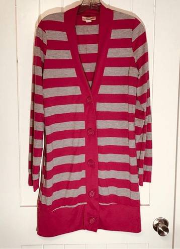 belle du jour Striped V Neck Cardigan Tunic Sweater