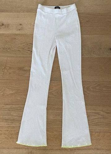 Bershka  Knit Bell Bottoms in Cream and Neon Yellow