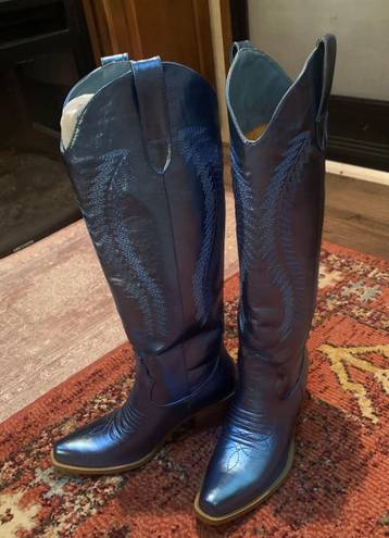 Blue Metallic Cowgirl Boots Size 7