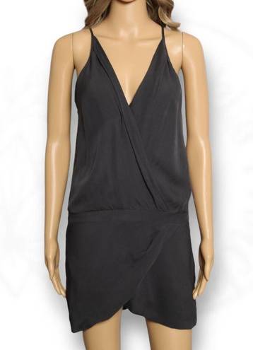 Michelle Mason  Cami Wrap Plunge Mini Dress in Charcoal Gray 100% Silk Size M
