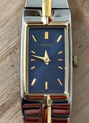 Seiko  Rare Blue Rectangular Dial Vintage Ladies Watch Two-Tone Bracelet