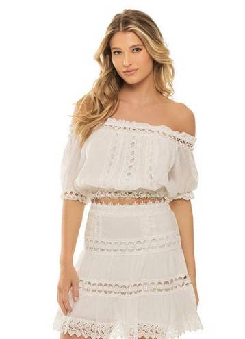 Elan  Crochet Off The Shoulder Crop Top in White Peasant Cottage Core sz. XL