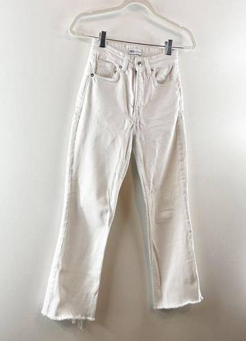 ZARA  Cropped High Rise Straight Leg Jeans White 2