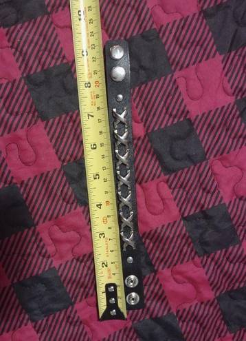 Hot Topic New sk8 skate Metal goth rock n roll bracelet cuff studded snap black silver