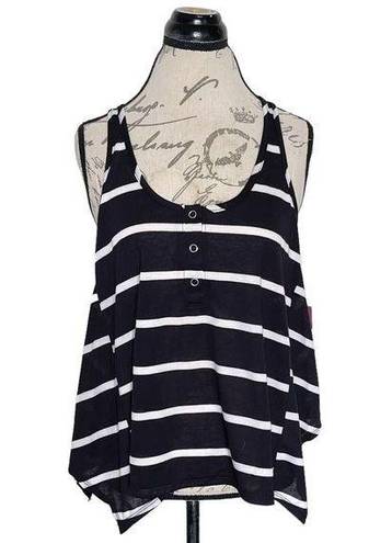 Poof  Excellence  Womens Blouse Tank Sz Small Striped Sleeveless Swing High Low