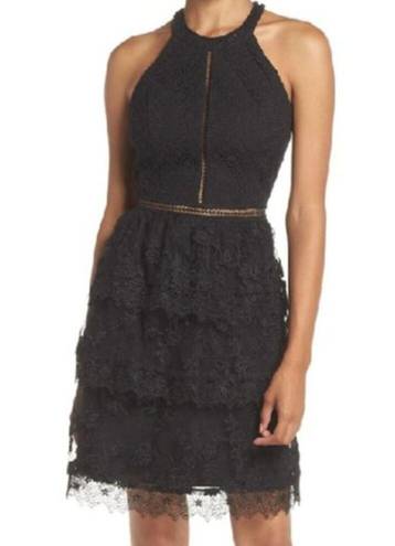 Heartloom  Black Victoria Ruffle Lace Halter Mini Dress Women's Size Small NWT