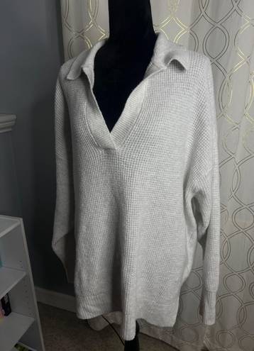 Aerie Oversized Cozy Up Waffle V-Neck Pullover Sweater