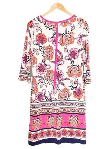 Chico's NWT Chico’s Floral Print Fitted Short Dress Pink Combo 3/4 Sleeves Womens 0 | XS