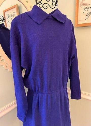 St. John  Evening for Saks Fifth Ave NYC Vintage 80s Blue Knit Dress Runway USA 12