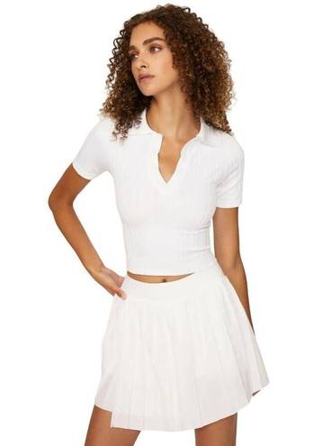 Alala  Seamless Polo Top in White Large Womens Cropped Stretch Blouse
