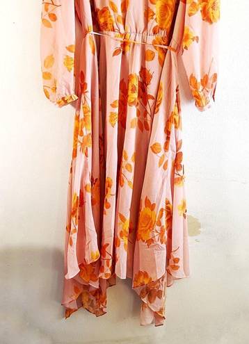 City Chic  Dress Rose Floral Print V-Neck Long Sleeve A-Line Maxi Dress Sz 22 NWT