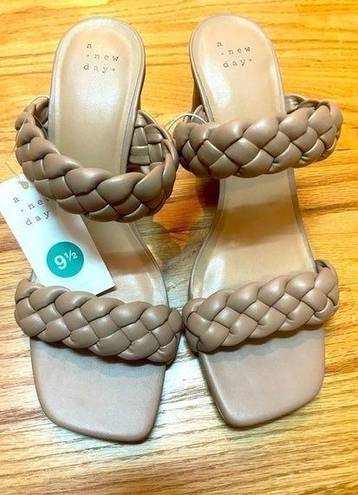 A New Day NWT  Basil Heels, Woven Braided Slip On Sandals, Mules, Womens Size 9.5