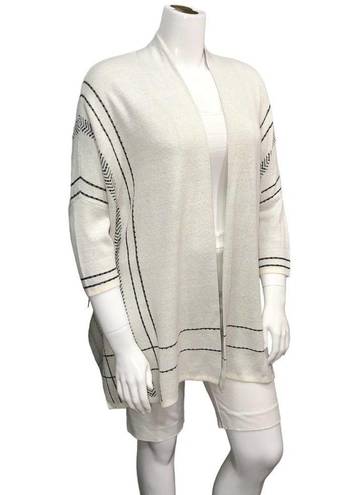 Chico's  Size L XL White Beaded Boho Poncho Oversized Sweater Top Dolman Sleeves