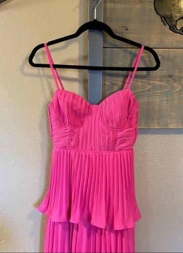 Lulus NWOT  Cascading Crush Hot Pink Tiered Bustier Midi Dress