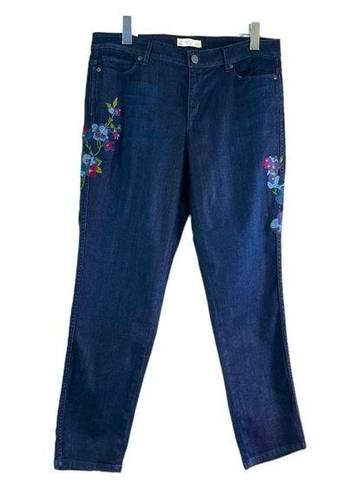 J.Jill  Jeans Floral Embroidered Slim Ankle Luna Dark Wash NEW Women’s Size 12