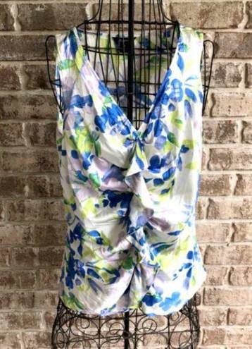 St. John  Sleeveless Floral Blouse 10 Silk Floral Ruffled See pics, descr…