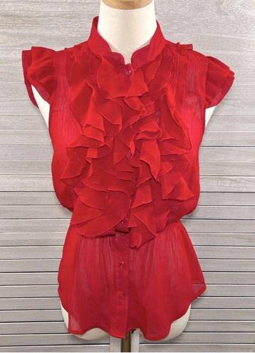 Miley Cyrus (and Max Azria) Sleeveless Ruffle Front Blouse Red-Large